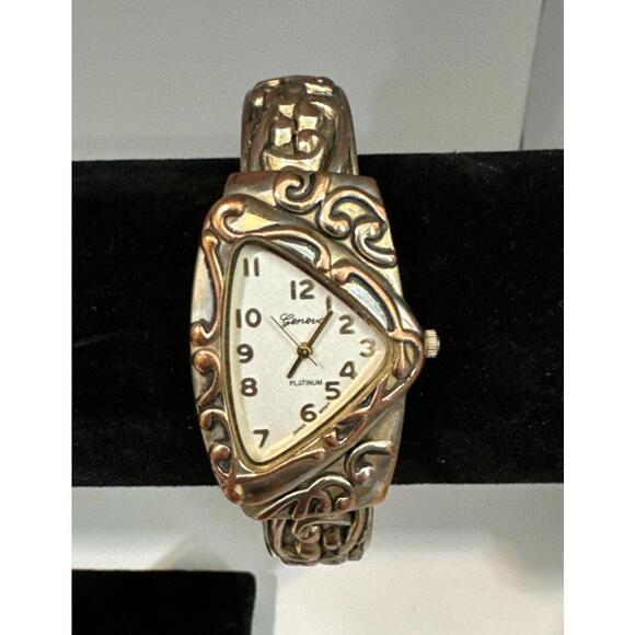 Geneva Platinum PlatinumWatch Bronze Toned Cuff Band Triangular Shaped Face J1 - Picture 1 of 6